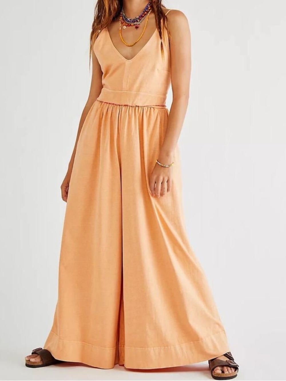Free People FP Beach Luna Jumpsuit Wide Leg Peach Orange XL
